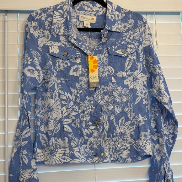 NWT C&C California Blue & White Button Up Jacket (Size: M) - Picture 1 of 4